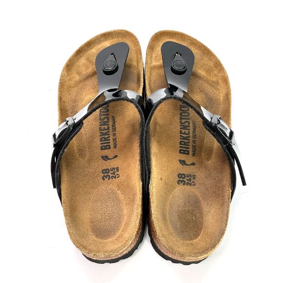 Birkenstock Gizeh Birko-Flor Cork Thong Sandal Women 38 US 7 Patent Black Narrow - Picture 6 of 13
